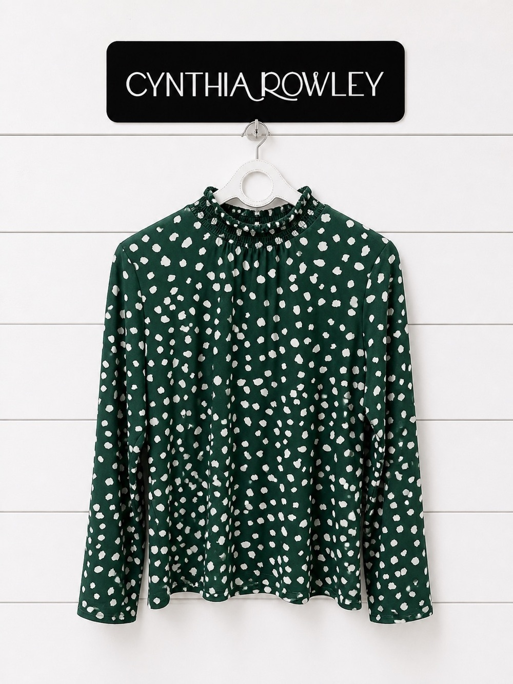 CYNTHIA ROWLEY • Green Stretch Polka Dot Top • Estimated Size XL